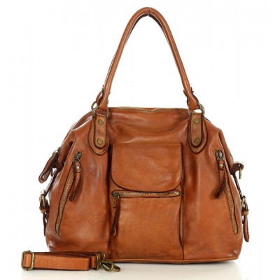 11C. Leder Schultertasche Bowlingstasche für Damen Vintage Schwarz & Braun 